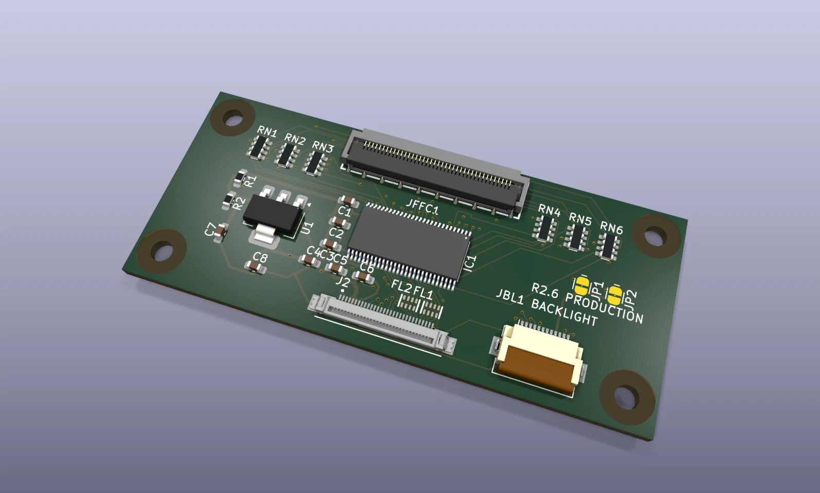 Koyomi LVDS HAT in KiCad 3D view